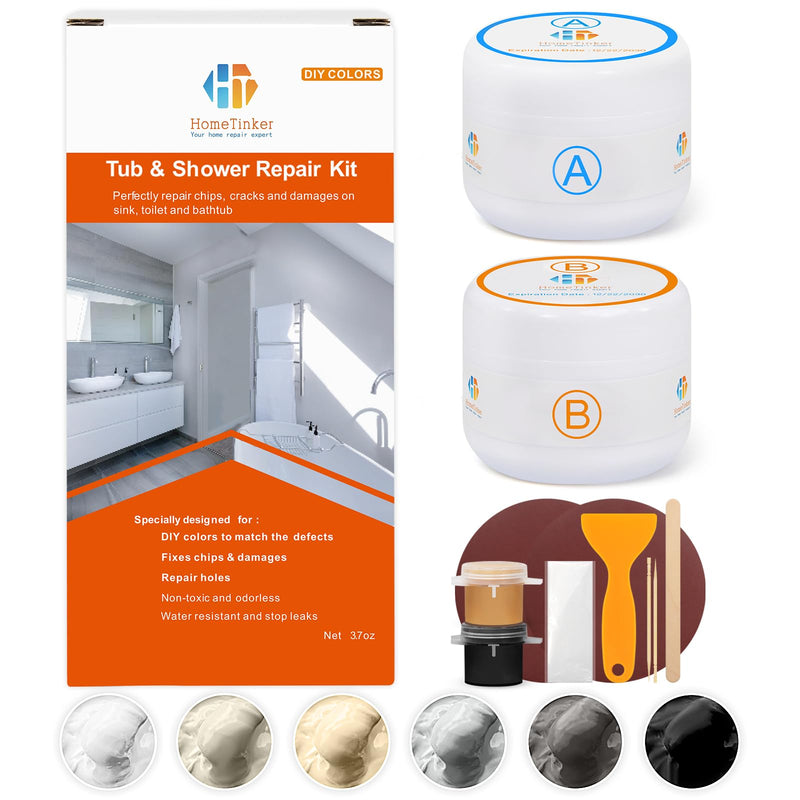 Tub, Tile and Shower Repair Kit (Color Match), 3.7oz Fiberglass Repair Kit, Porcelain Repair Kit White/Almond/Black/Bone/Bisque/Biscuit/Grey/Cream/Off White/Beige, Odorless Bathtub Paint