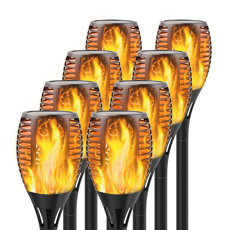 Solar Torch Lights with Flickering Flame, Fire Effect Garden Light, Auto On/Off Dust to Dawn, Outdoor Waterproof Landscape Decoration, Powered Security Light for Patio, 8 Pack