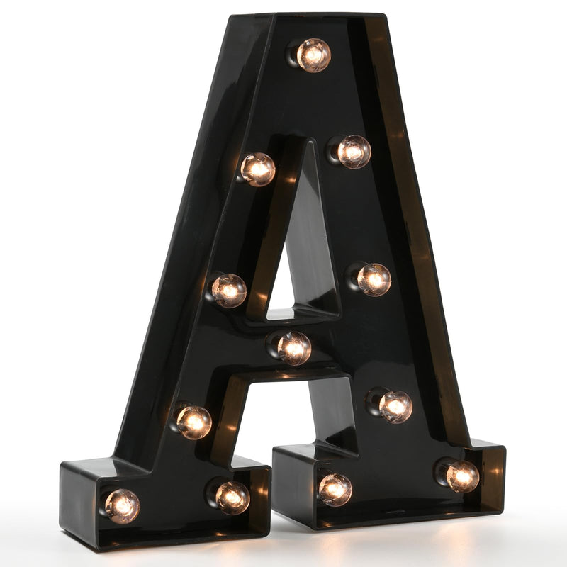Light Up Black Alphabet Marquee Letters Sign LED Marquee Number Lights Sign for Night Light Home Bar Christmas Lamp Birthday Party Wedding Decoration A Style Letter A