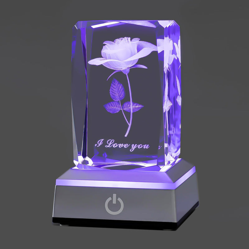 hochance 3D Rose Crystal Multicolor Nightlight,I Love You Decolamp,Perfect Valentines Day Gifts Ideas for Her My Girlfriend Wife Mom - Unique Anniversary Birthday Presents A-Rose