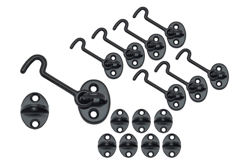 QCAA Forged Brass Cabin Hook Latch & Eye, 2-1/2", Matte Black, 8 Pack, Made in Taiwan