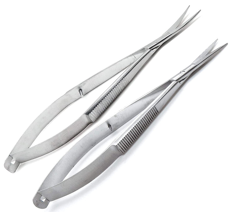 Castroviejo Straight & Curved Scissors Sharp/Sharp 4.5" Micro Stainless Steel 2 Pcs Instruments
