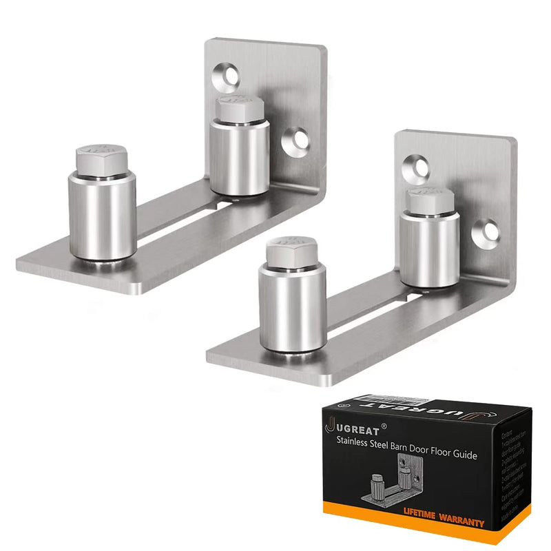 JUGREAT Stainless Steel Sliding Door Guides Floor Mount, Adjustable Roller Wall Mounted Floor Guide for Door Thick Up to 2 1/8 Inches, Flush Bottom Design (2 Pack) Silver