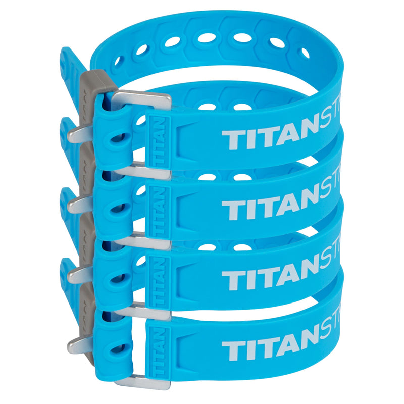 Titan Utility Straps – Easy-to-Use, Reliable Tension Straps for Securing Bike & Moto Gear, Skis, Garden Hoses, Field Repairs – Use in Frigid Temp – 60 lb.Working Load, 14" Length, Ocean Blue, 4-Pack 14" Length / 4 Pack