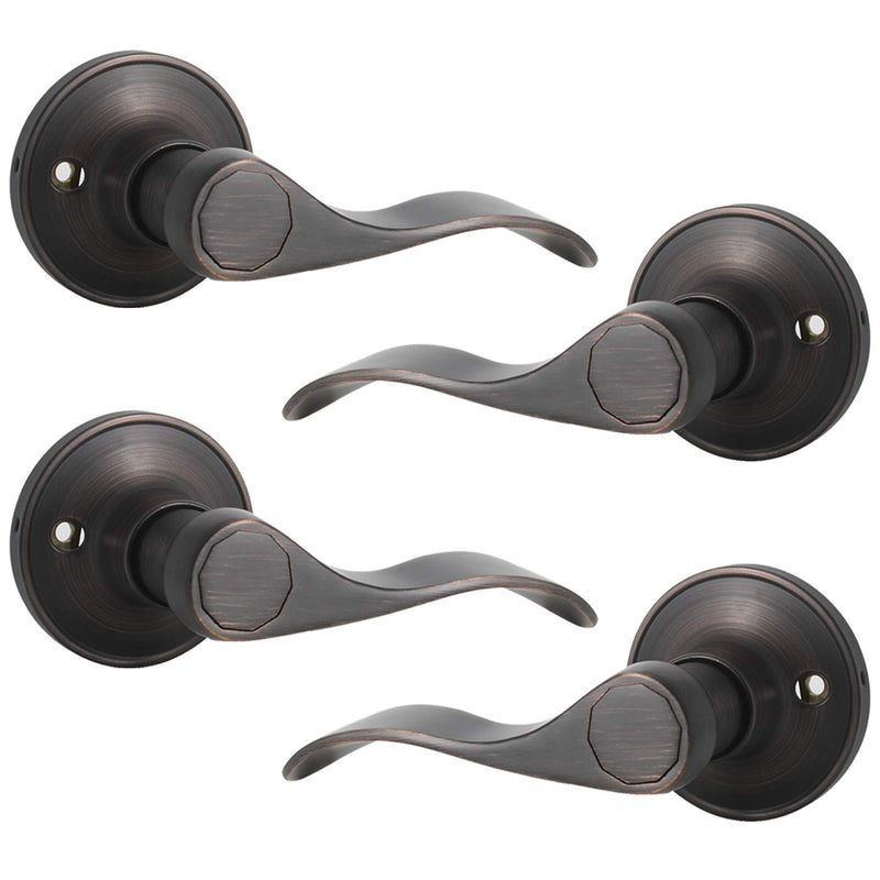 Gobrico Pack of 4 Wave Style Single-Side Dummy Door Levers Right and Left Handed Door Handles Oil Rubbed Bronze Finish 2 Pack
