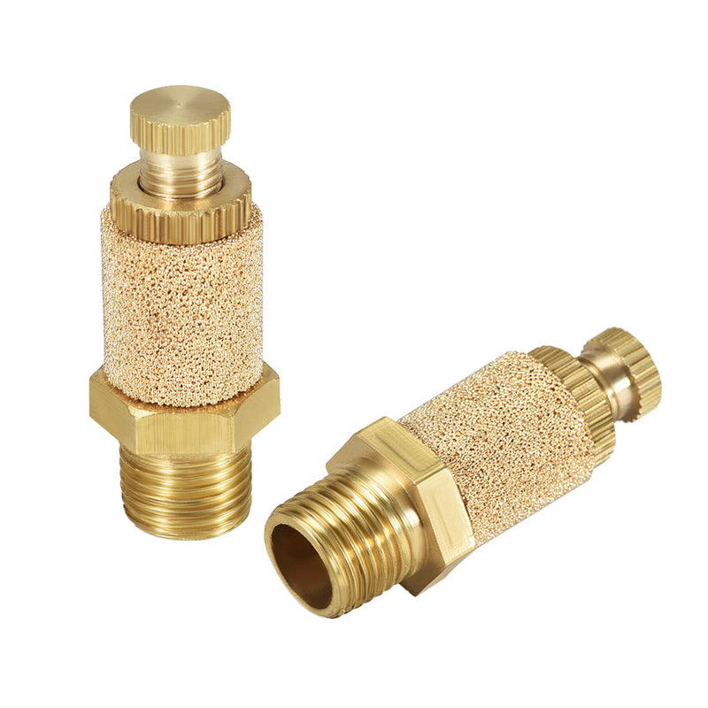 uxcell Sintered Bronze Exhaust Muffler Top Adjustable G1/8 Pneumatic Air Muffler Air Flow Speed Controller Brass Flow Control Muffler 2pcs