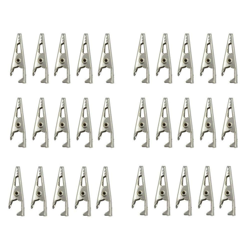27mm/1.06" Alligator Clips Test Crocodile Clamps Silver Tone - (30 Pcs)