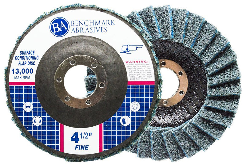 Benchmark Abrasives 4-1/2" Type 29 Surface Conditioning Angle Grinder Flap Discs for Blending, Grinding, Sanding, Polishing, 7/8" Arbor (5 Pack) - Fine Grit
