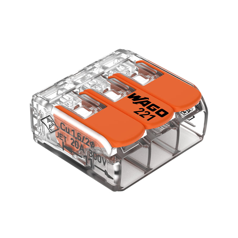 WAGO 221-413 Lever-Nuts - 3-Conductor Compact Splicing Connectors (10-Pack) Clam Shell - NewNest Australia
