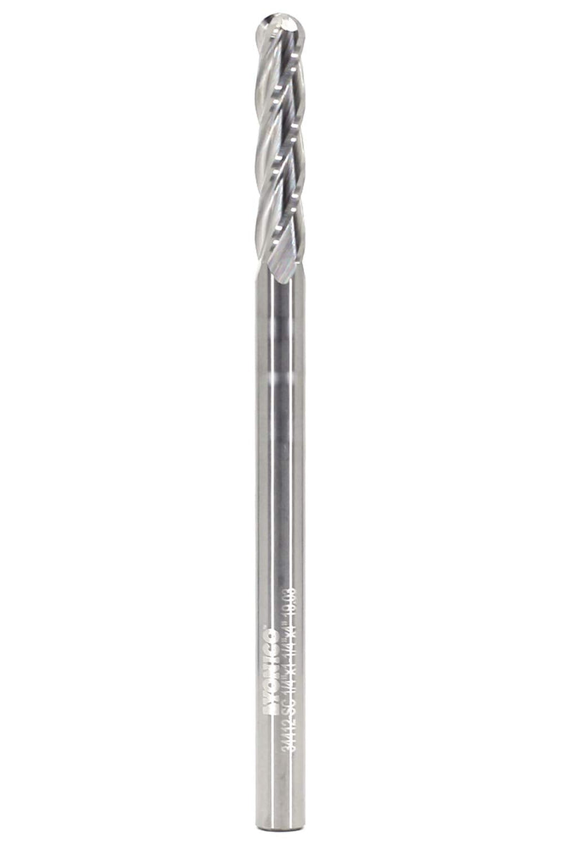 YONICO Carbide Ball Nose End Mill CNC Router Bits 4 Flute Spiral 1/4-Inch Dia. 1/4-Inch Shank 34412-SC 1/4" Diameter - 1-1/4" Length