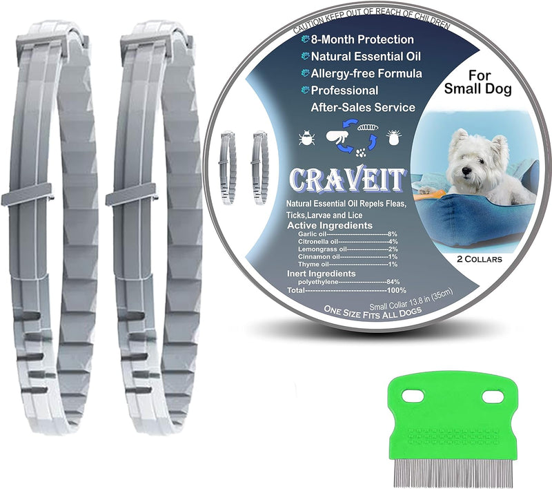 Flea and Tick Collar for Dog, Made with Natural Plant Based Essential Oil, Safe and Effective Repels Fleas and Ticks, Waterproof, 12 Months Protection, 13.8 in Fits Small Dog (2 Packs) - PawsPlanet Australia