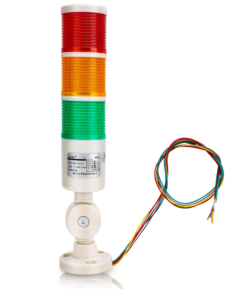 LED Warning Light,Industrial Red/Orange/Green CNC Machine Indicator Alarm Tower Light Safety Stack with Buzzer Sound for Machine Tools, Mechanical Equipment 24VDC