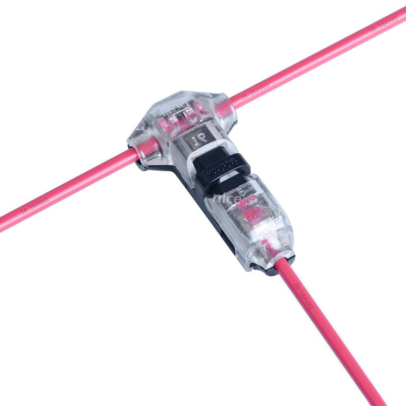 Wiring T Connector 1 Pin for 20,18 AWG and 16AWG Wire Splice,Tap Branches to Main Wire,Max DC/AC 300V 15A Conductor Capacity,High Precision Copper,Heavy Duty Housing,Clear,10PCS