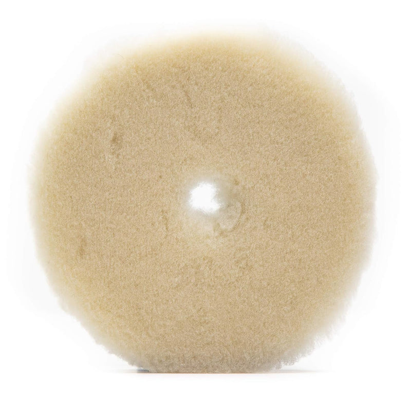 6" Low-Lint Lambswool Cutting Pad for Random Orbital DA, Forced DA or Rotary Polishers: 1/2" Pile Knitted Wool pad with 3/8" Foam Interface. (Fits 5" Backing Plate)