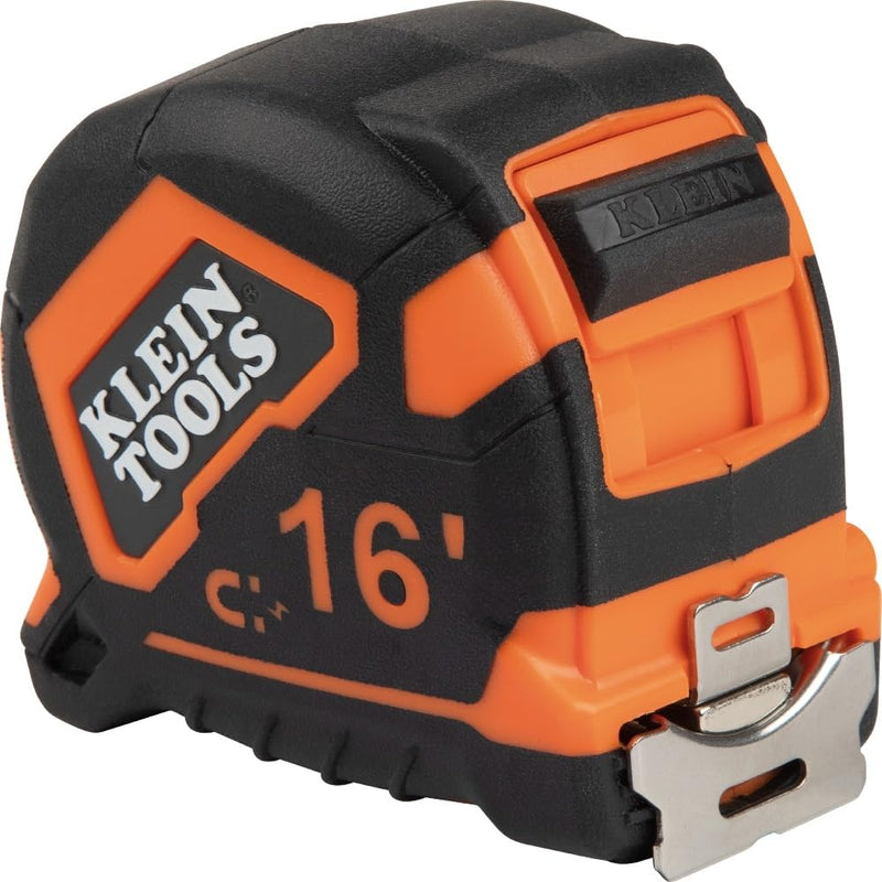 Klein Tools 9216 Tape Measure, Heavy-Duty Measuring Tape with 16-Foot Double-Hook Double-Sided Nylon Reinforced Blade, with Metal Belt Clip Magnetic Double-Hook 4.9 m