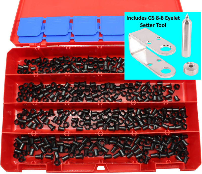 Kydex Eyelets Assortment Kit 1/4 inch GS 8-8, 8-9, 8-10, 8-12 by QuickClip Pro USA Mil-Spec Brass Black Oxide 1/4" DIY Grommets for Gun Holsters + Knife Sheaths (400pcs + Tool GS Size 8,9,10,12) 400pcs + Tool GS Size 8,9,10,12