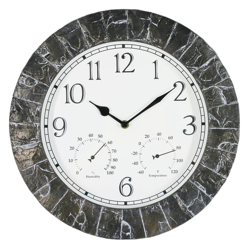 BESTIME CC-941 14-Inch Plastic Clock Slate Grain Color.Thermometer,Hygrometer.Indoor,Outdoor,Weatherproof,Weather Resistant,Ideal,Garden,Farmhouse.