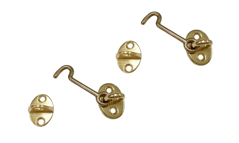 QCAA Forged Brass Cabin Hook Latch & Eye, 2-1/2", Vibrated Brass, 2 Pack Vibrated Brass (2-1/2")