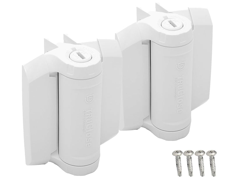 D&D TCHD1AL2S3WTS TruClose Heavy Duty Gate Hinge Square Metal Gates, 2 pcs White Fixed gate gap is 8/10” – gap = gate frame to post