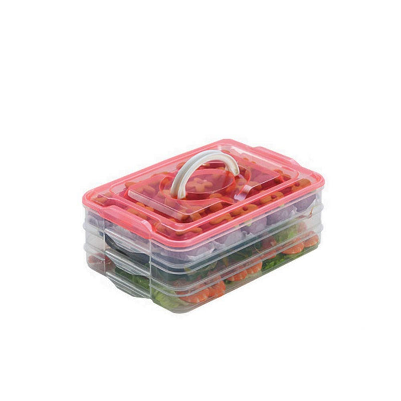 Refrigerator Organizer Bin, Plastic Food Storage Containers with Lid, 3-Layer, BPA free, Stackable Food Organizer Keeper for Snack, Vegetables, Meat, Fish, Bacon(red) red