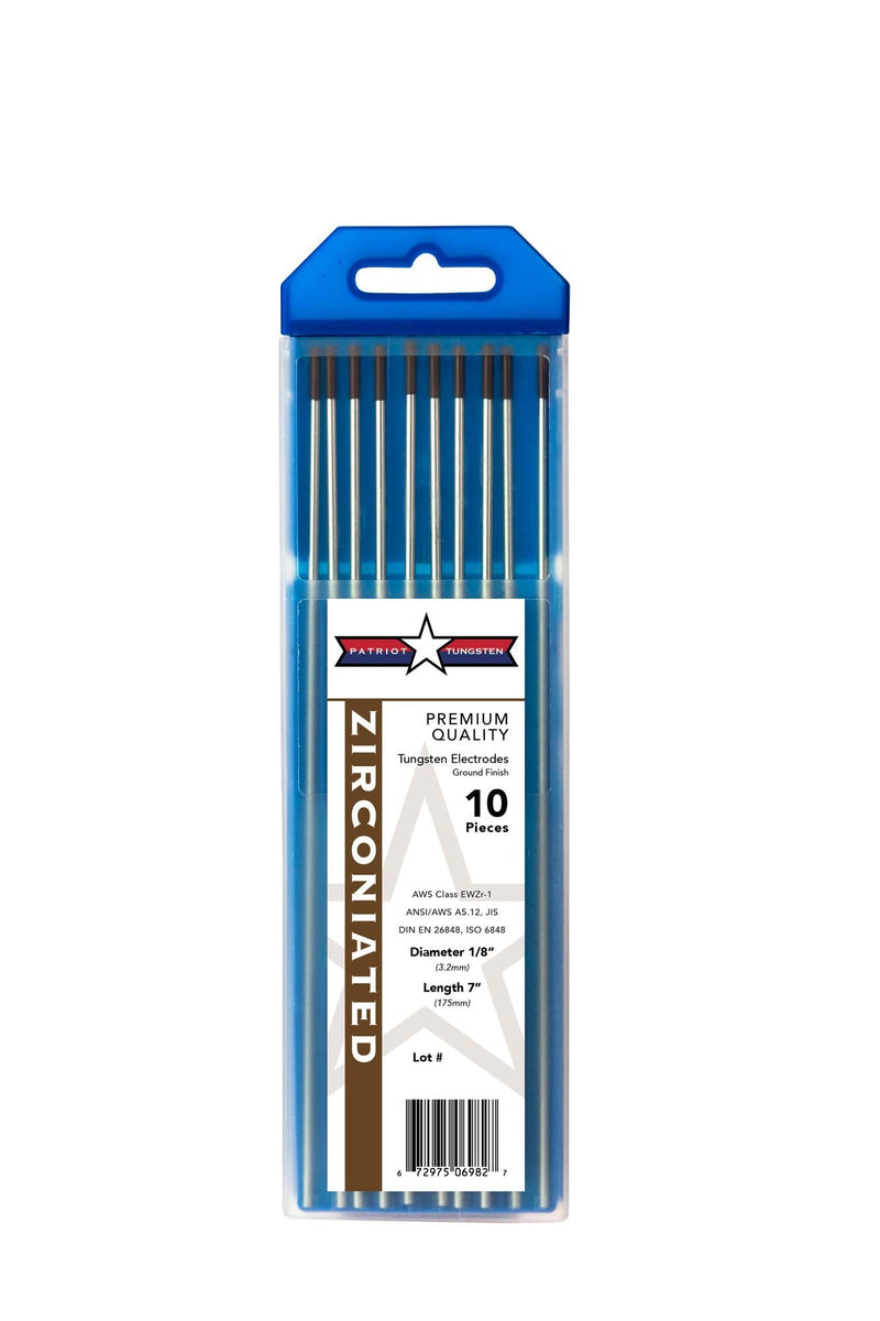 TIG Welding Electrodes Zirconiated WZ8 (EWZr-8) Brown 1/8" 10 Pack 1/8" x 7" or 3.2mm x 175mm