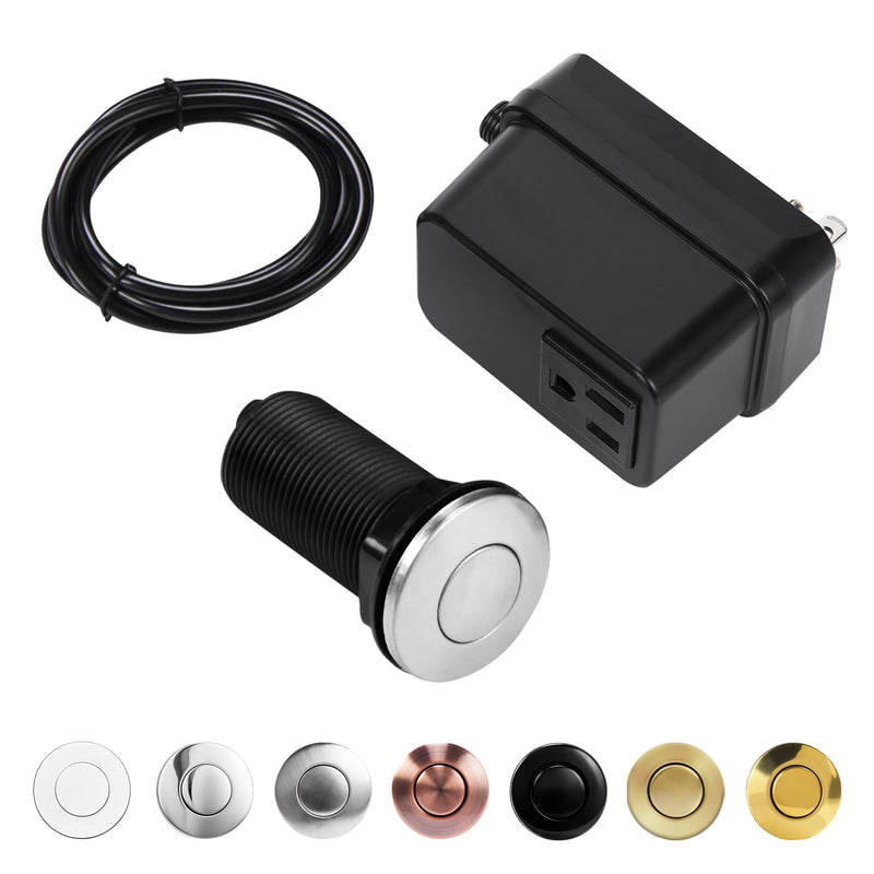 Garbage Disposal Switch, Cordless Air On Off Kit for Food Waste Disposer, Stainless Steel Brushed Nickel, LONG 3.5" Sink Top Push Button by CLEESINK Brushed Stainless Steel LONG/3.5"