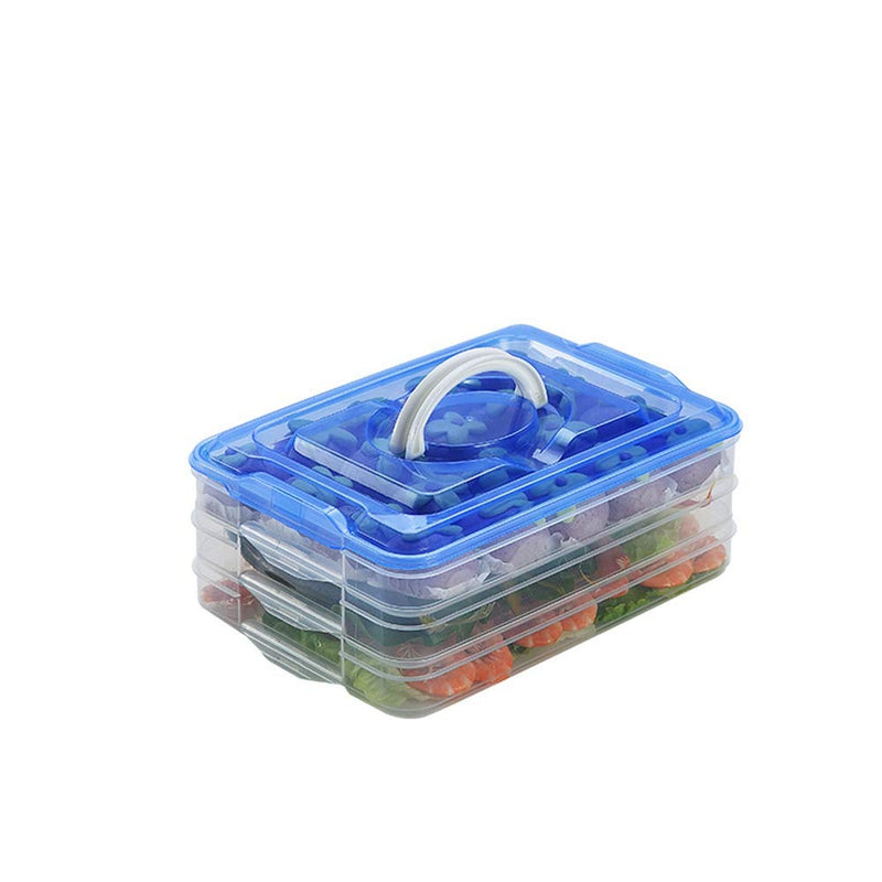 Refrigerator Organizer Bin, Plastic Food Storage Containers with Lid, 3-Layer, BPA free, Stackable Food Organizer Keeper for Snack, Vegetables, Meat, Fish, Bacon (blue) blue