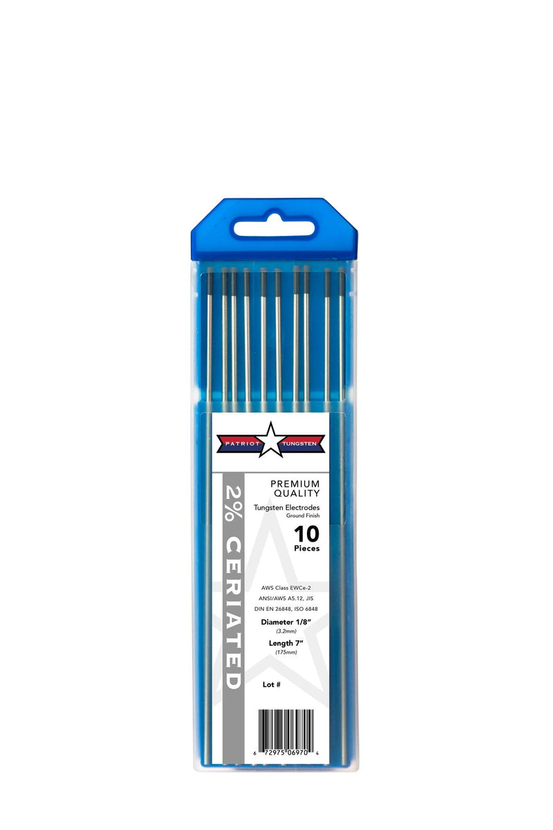 TIG Welding Electrodes 2% Ceriated WC20 (EWCe-2) Grey 1/8" 10 Pack 1/8" x 7" or 3.2mm x 175mm