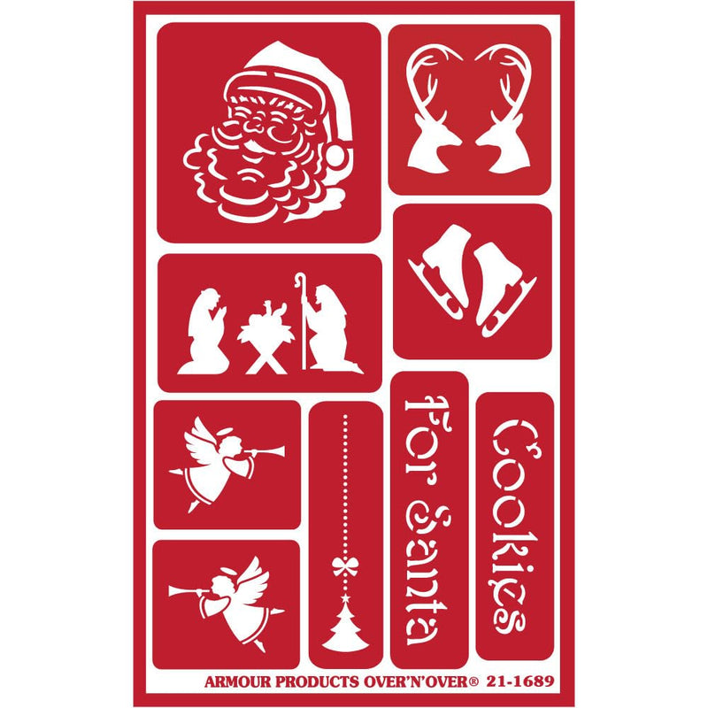 Over'N'Over Reusable Glass Etching Stencils – Durable Self-Stick Designs for Glass, Mirrors, and Ceramics with Armour Etch Cream – 5" x 8" Stencil Sheet - Cookies for Santa