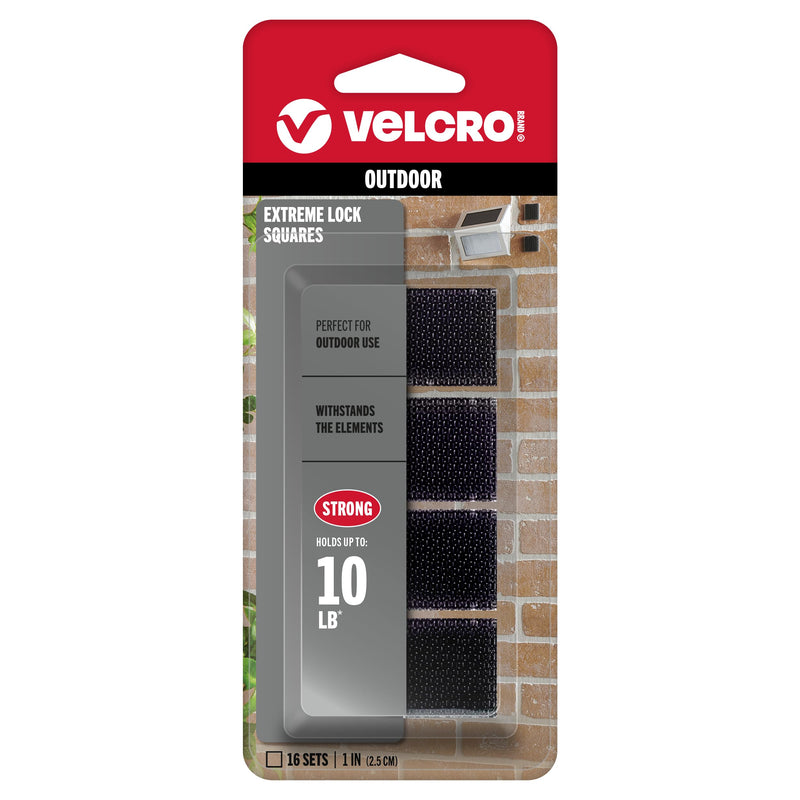VELCRO Brand Extreme Lock Mounting Squares with Adhesive | 16 Sets, 1-Inch | Attach Electronics, Lighting or Signage Outdoors | Built to Withstand Harsh Temperatures and Weather | Black 1 inch Squares, 16Pk