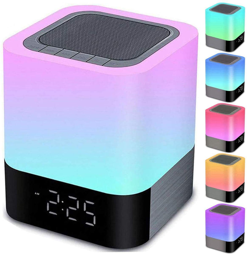Night Lights Bluetooth Speaker, Alarm Clock Bluetooth Speakers Touch Sensor Bedside Lamp Dimmable Multi-Color Changing Bedside Lamp, MP3 Player, Wireless with Lights