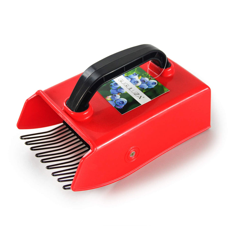 GUGULUZA Berry Picker with Metallic Comb, Plastic Blueberry Picker Scoop with Ergonomic Handle, Huckleberry Picking Rakes for Easier Berry Harvester, 9" x 5.5" (Black&Red) Black&Red