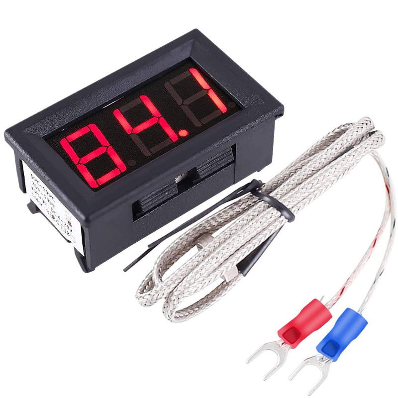 PEMENOL 12V Red Fahrenheit Digital Temperature Meter -76F~999F LED Display with Industrial Grade 0.5m K-Type Thermocouple Temperature Sensor M6 1 Pc