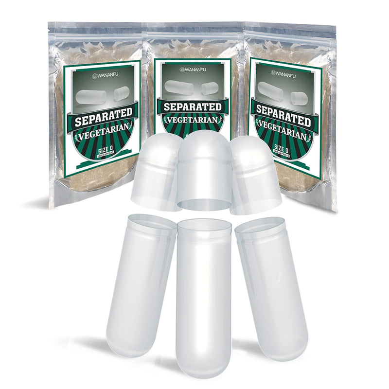 wananfu Pre-Separated Empty Capsules 0 Vegetarian (1000 Count), Clear Fillable Veggie Pill Capsules Size 0 for Making Your Own Supplements