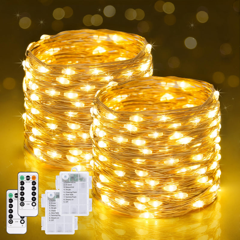 JMEXSUSS 2 Pack Fairy Lights Battery Operated with Remote, Total 400 LED 132ft Battery Powered String Lights, Twinkle Fairy Lights for Bedroom Indoor Outdoor Patio Tree Valentine Decor, Warm White 2 Pack 200LED *Warm White