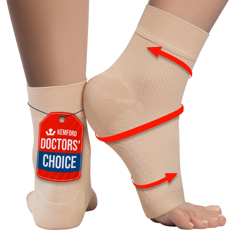 KEMFORD Ankle Compression Sleeve - Plantar Fasciitis Braces - Open Toe Compression Socks for Swelling, Sprain, Neuropathy, Foot Arch Support for Men and Women - 20-30mmhg, M, Beige M (20-30 mmHg)