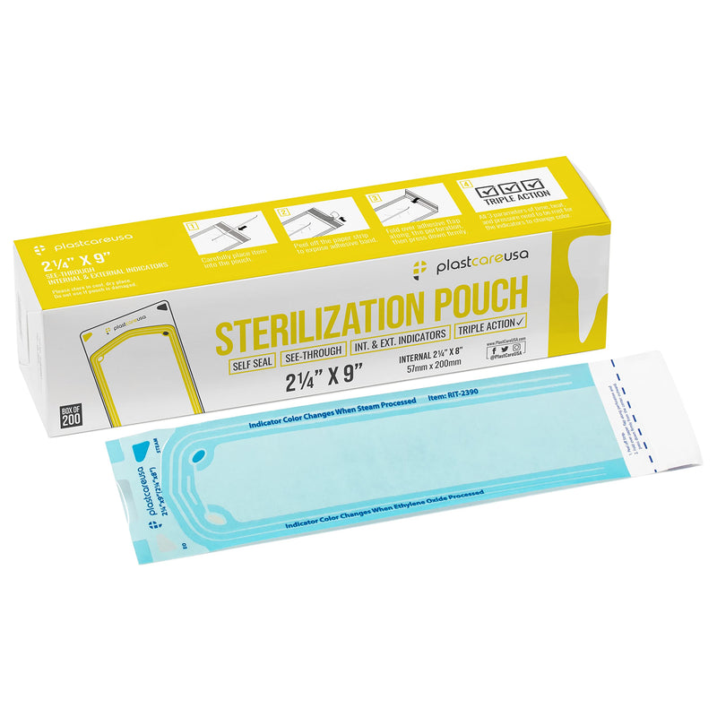 200 2.25 x 9 Sterilization Pouches, Sterilizer Autoclave Bags for Sterilizing Dental Medical Instruments and Cleaning Tools 200
