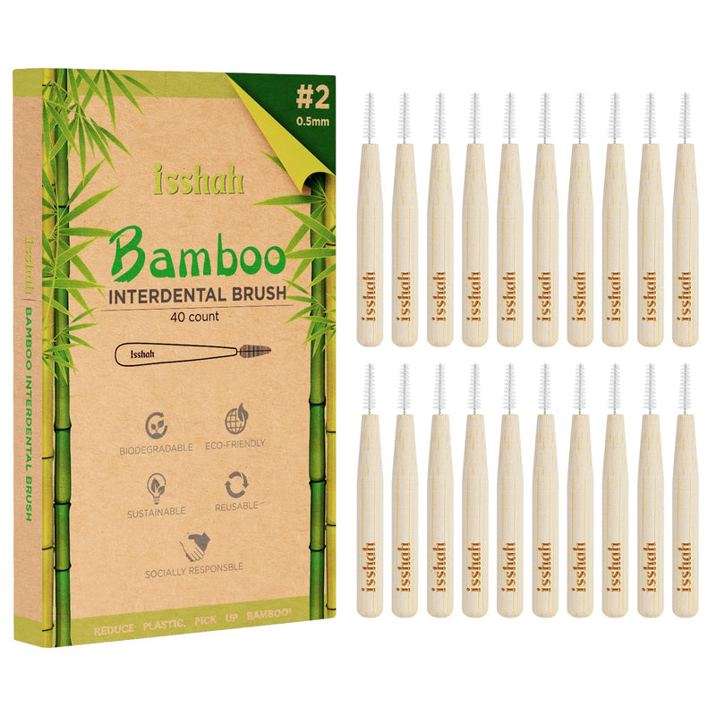 Biodegradable Bamboo Handle Interdental Brushes Between Teeth Cleaner Deep Clean Toothpick, FSC Certified and PETA Approved, Size 2 (0.5mm), 40 Count 1 Count (Pack of 40) # 2 (0.5mm)