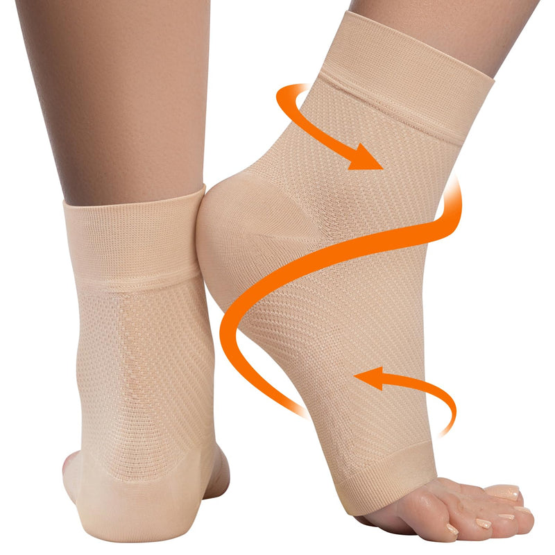 KEMFORD Ankle Compression Sleeve - Plantar Fasciitis Braces - Open Toe Compression Socks for Swelling, Sprain, Neuropathy, Foot Arch Support for Men and Women - 20-30mmhg, L, Beige L (20-30 mmHg) - NewNest Australia