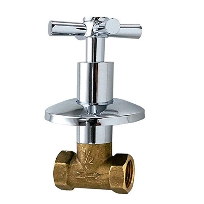 Shower Shut Off Valve,Water Flow Control Valve Straight Replacement Part Concealed with Cross Handle Shut off Valves Water Pressure Regulator,Bathroom Shower Pipe Valve 1Pcs, Chrome
