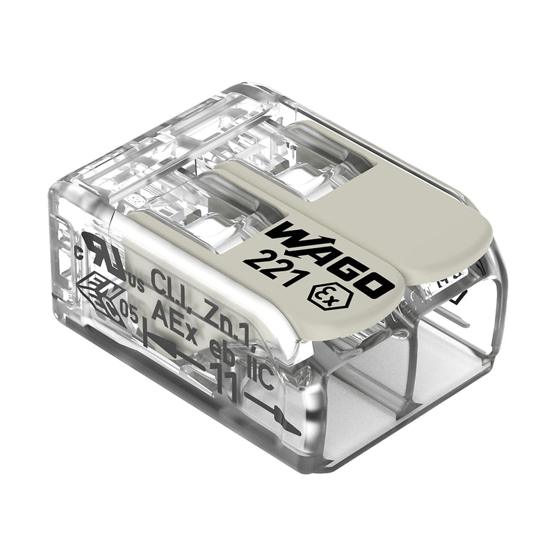 221-482 | WAGO 221 Series Lever-Nuts® for Hazardous Locations | 2-Conductor Splicing Connector | 24 – 12 AWG | Transparent housing, White Operating levers | [Box of 100 Pieces] Box