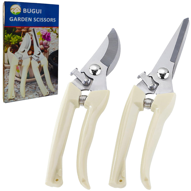 BUGUI Garden Shears Set of 2, Includes 1 Bypass Pruning Shears and 1 Straight Blade Garden Scissors, Sharp, Lightweight C012