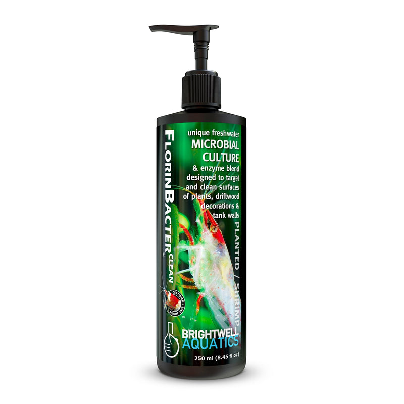 Brightwell Aquatics ShrimpFlorinBacter Clean Copper-Free Enzyme Microbe Formula Reduces Waste Nutrients Loosens Debris in Freshwater Planted Shrimp Tanks, 250 ml 250-ml