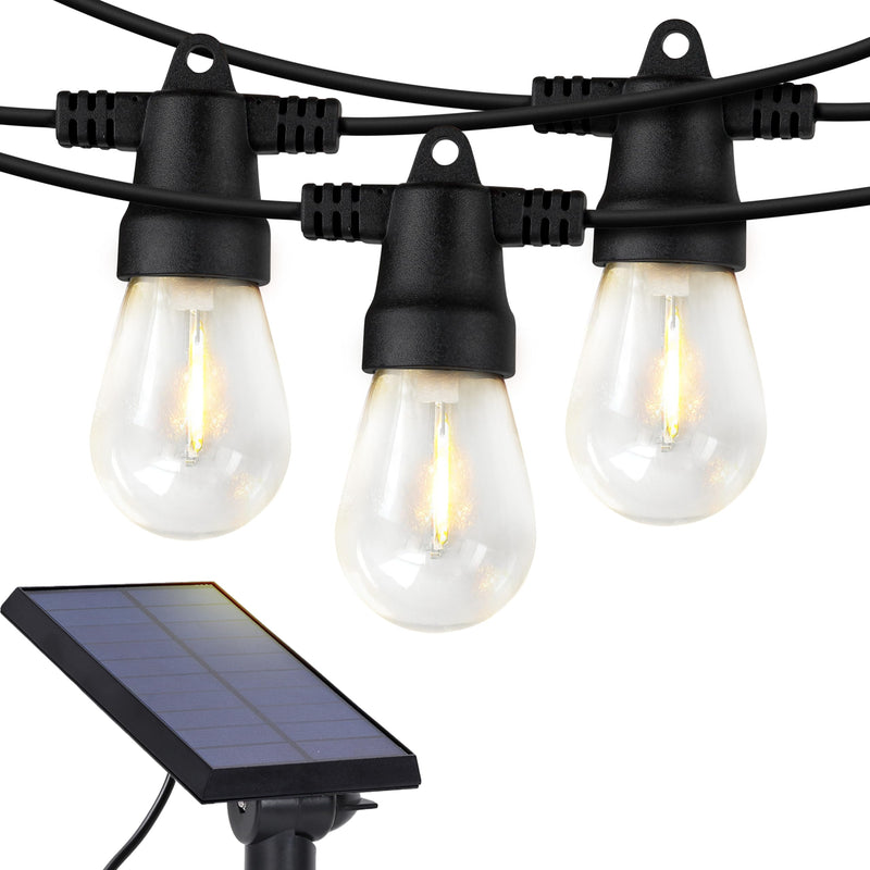Brightech Ambience Pro Solar Powered Outdoor String Lights, 48 ft Commercial Grade Waterproof Patio Lights, 15 Edison Bulbs, Shatterproof LED String Lights for Outside, Porch - 1W Soft White Bright 48 Feet