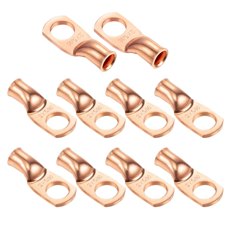 Ampper Heavy Duty Copper Wire Lugs, UL Eyelets Ring Crimp Copper Terminal Connectors for Battery Cable Ends and More (2 Awg, 5/16" Ring, 10 Pcs) 2 Awg
