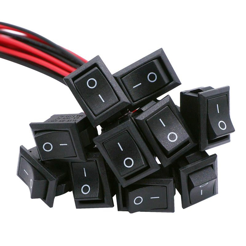 TWTADE 10Pcs Rocker Switch ON/Off 2Pin Latching Square Toggle SPST Switch Snap with Wires KCD1-X-F Square-10PCS