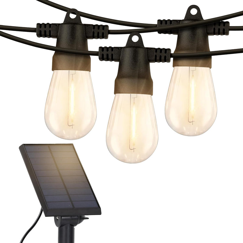 Brightech Ambience Pro Solar Powered Outdoor String Lights - Commercial Grade Patio Lights with 48 Ft Edison Bulbs - Shatterproof LED Solar Lights for - 1W LED, Warm White Light Bright (1W) Manual Control 48 FT