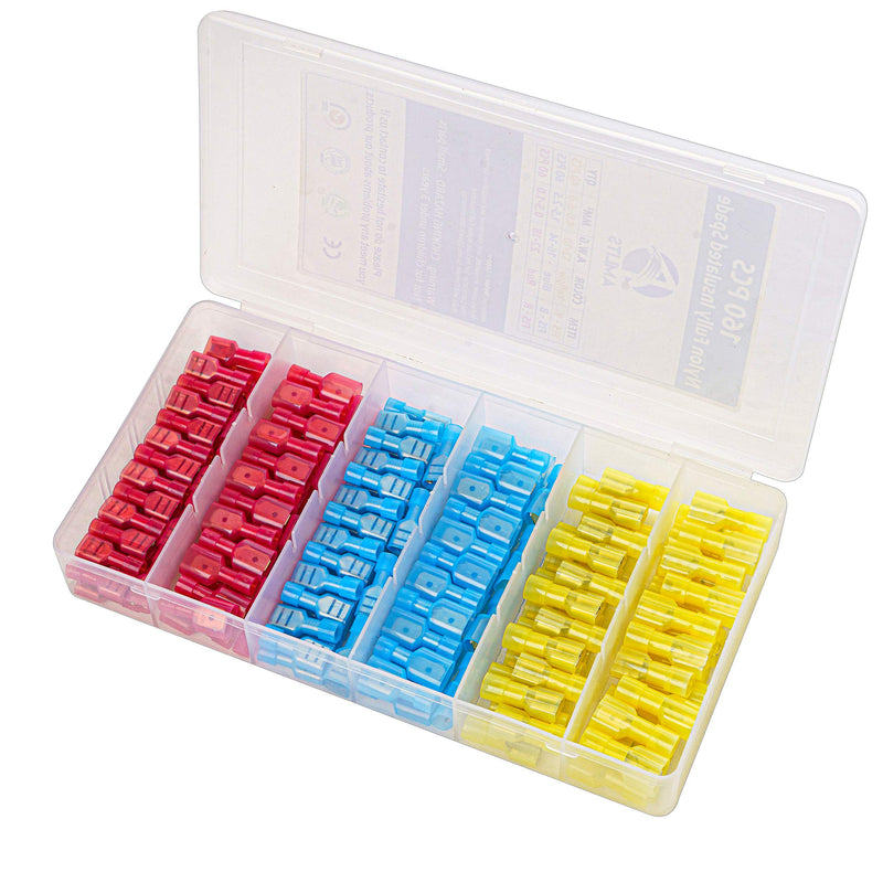 160 PCS Fully Insulated Male & Female Spade Nylon Quick Disconnect Electrical Crimp Cold-Pressed Terminals Assortment Kit 160 PCS