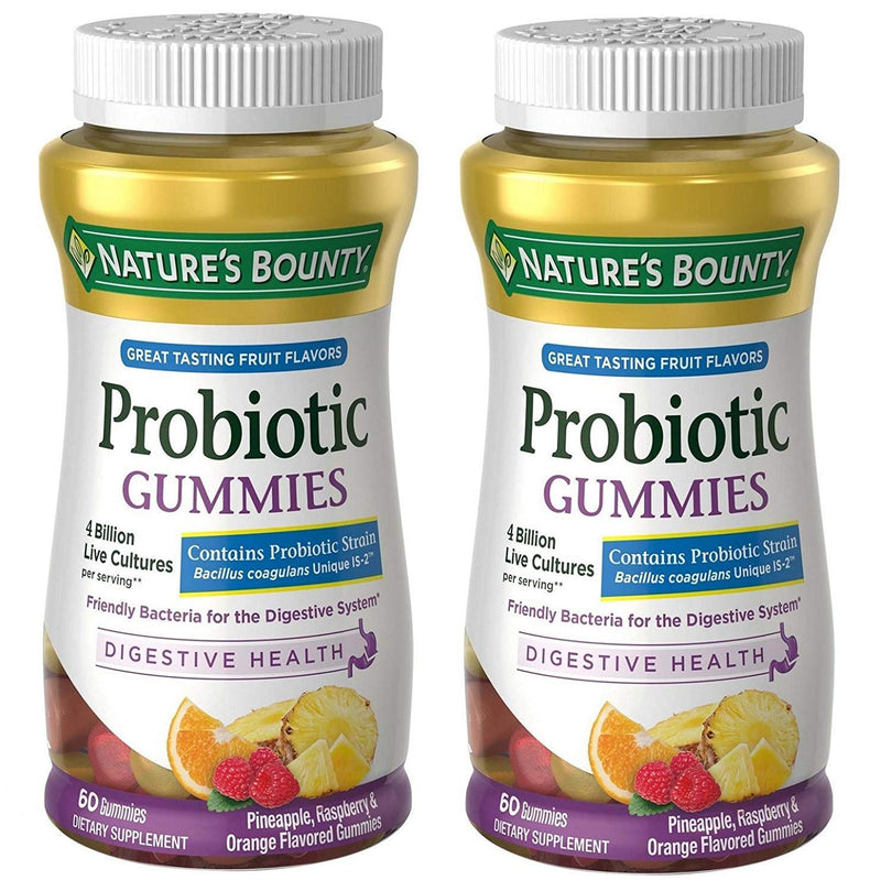 Nature's Bounty Probiotic Gummies, Dietary Supplement, For Digestive Health, Natural Fruit Flavors, 2 Pack, 120 Gummies Pineapple, Raspberry & Orange 60 Count (Pack of 2) - PawsPlanet Australia