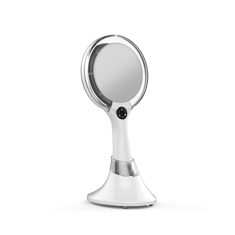 Starlite Handheld Rechargeable Lighted Makeup Mirror with Stand, 1X/5X Magnification, Dual Sided & Vanity Mirror with Bright and Warm Light, Cordless Rechargeable Mirror (White Colour) 10.5"L x 4.1"W